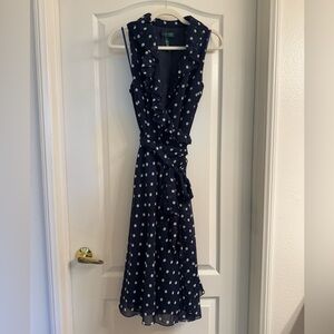 Ralph Lauren Navy and White Polka Dot Midi Dress